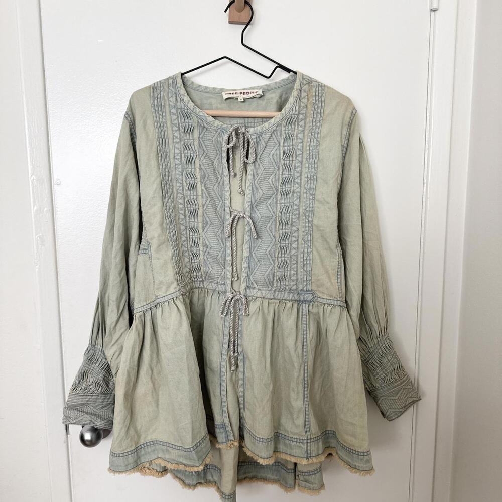Free People Women's Cream and Blue Jacket - Picture 2 of 6